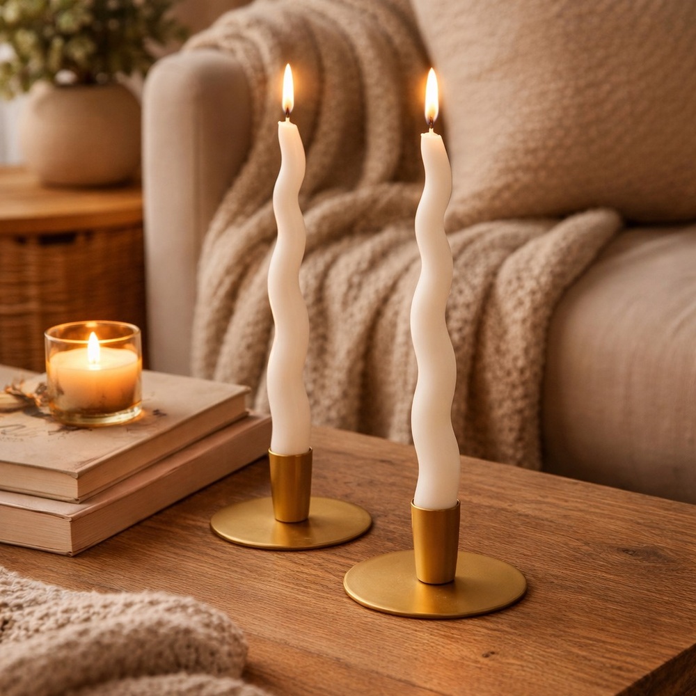 Wavy White Taper‎ Candles | Set of 6 | Modern Cozy Home Decor